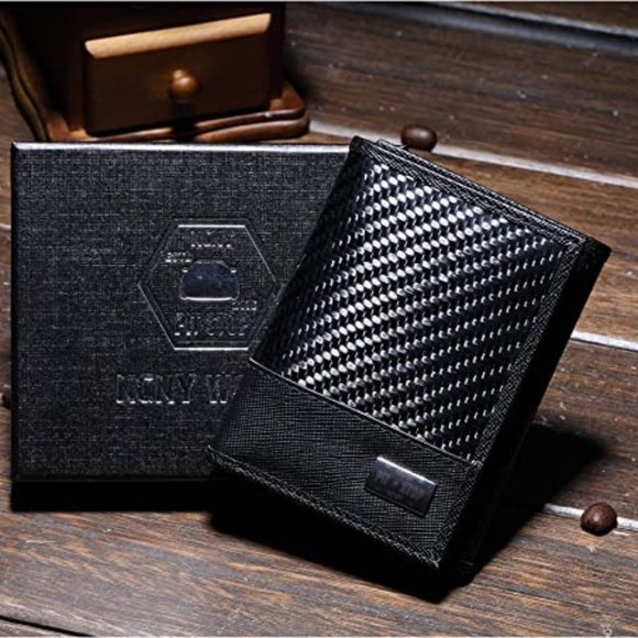 NCNY Pit Stop Saffiano Leather & Fiber Carbon Men's Wallet with RFID Blocking - Picture 2 of 6